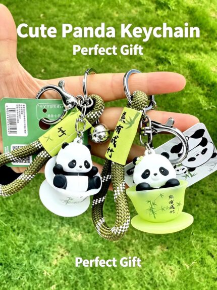 Panda in Teacup Charm Keychain